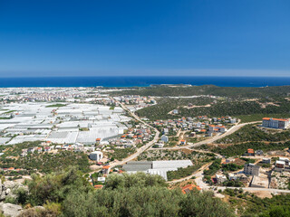 Turkish coast around Antalya, Turkey Roman ruins, Mediterranean sea, Agricultural area