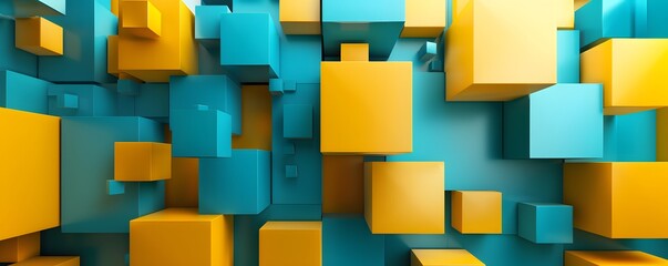 Abstract Geometric Composition of Yellow and Teal Cubes