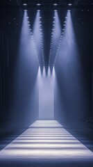 Empty runway fashion show lighting waiting for models to walk