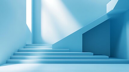Obraz premium Bright, minimalistic blue stairs with sunlight creating strong shadows, ideal for concepts of architecture, modern interior design, simplicity, or progress, Perfect for web design, social media
