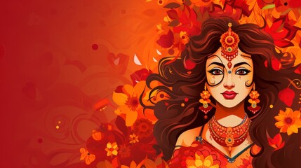 A woman in colorful attire stands gracefully amidst vibrant autumn foliage