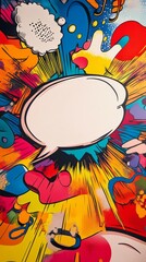 Empty comic book speech bubble exploding with colorful cartoon action