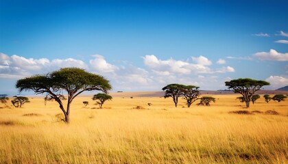 Obraz premium A lone acacia tree stands in the savannah under a va