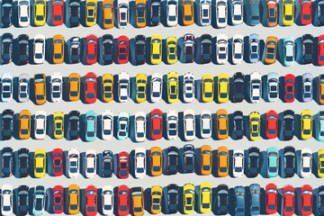 Aerial View of a Parking Lot Filled with Cars