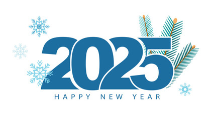 2025. Happy New Year 2025 numbers design. Business diary cover for 2025. Spruce branches, snowflake Design template for a brochure, card, banner, poster, postcard. Vector illustration white background