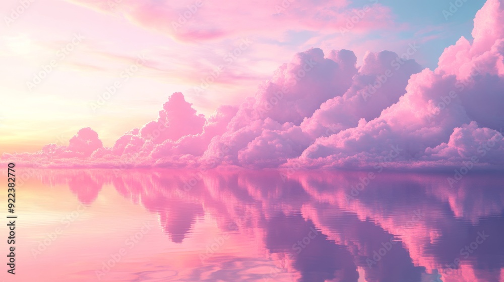 Wall mural Pink clouds reflecting in water at sunset creating a cotton candy sky