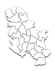 SERBIA MAP WITH ITS DISTRICTS AND POLITICAL ADMINISTRATIVE DIVISIONS