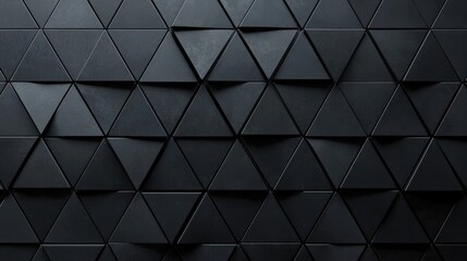 Polished, Semigloss Wall background with tiles. Triangular, tile Wallpaper with 3D, Black blocks. 3D Render 