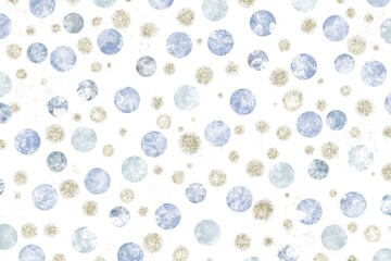 白背景にアクリルフルイドアートの装飾がある青系の水玉と金色グリッター