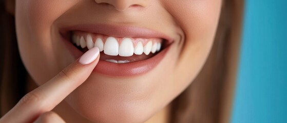 Obraz premium Close-up of a woman's smile with white teeth and pink lipstick