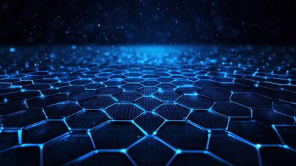 Fototapeta premium Blue technology background with hexagon grid, digital network and connection concept for banner design vector Illustration on dark blue blackgroud