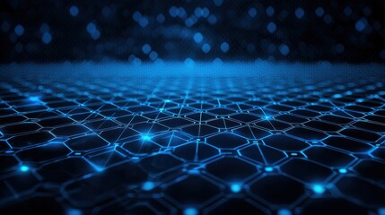 Fototapeta premium Blue technology background with hexagon grid, digital network and connection concept for banner design vector Illustration on dark blue blackgroud