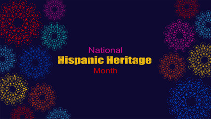 Vector illustration. National Hispanic Heritage Month. Web banner, poster, cover, splash screen, social media, backgraund with text. Perforated geimetric patterns Papel Picado, floral pattern.  