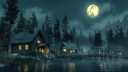 Fototapeta premium northern lights aurora borealis Lapland night landscape, Lapland, aurora, Borealis, night