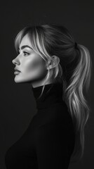 Naklejka premium A woman with flowing hair poses in profile, exuding timeless elegance and beauty