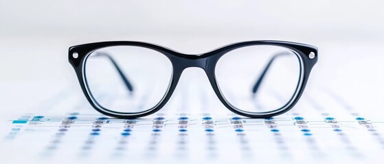 Black-Framed Eyeglasses Resting on an Eye Chart