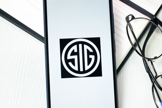 New York, USA - 10 August 2024: SIG Sauer Logo on Phone Screen, Company Icon on Display