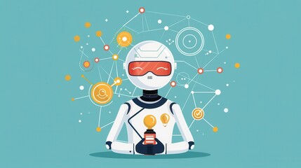 Naklejka premium AI in science, research automation, flat design illustration