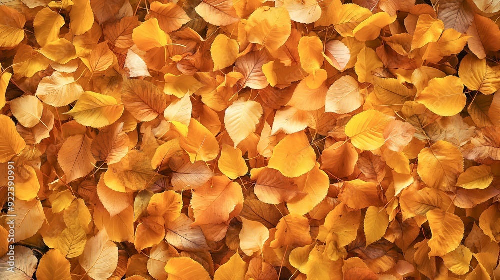Poster Golden autumn leaves background seamless pattern copy space