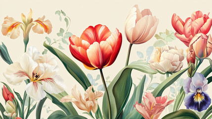 Obraz premium A vibrant and intricately detailed flower pattern design, featuring a harmonious blend of natural elements.