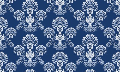 Hand draw Motifs Ikat floral paisley embroidery.geometric ethnic oriental pattern traditional.blue background.great for background ,curtain, carpet, wallpaper, clothing, wrapping,batik.