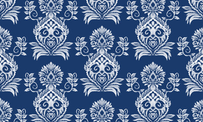 Hand draw Motifs Ikat floral paisley embroidery.geometric ethnic oriental pattern traditional.blue background.great for background ,curtain, carpet, wallpaper, clothing, wrapping,batik.