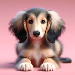 Fototapeta premium Windhund - Saluki Welpe, rosa Hintergrund
