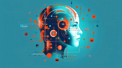 AI research, futuristic technology, flat design illustration