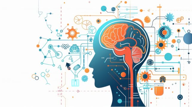 AI-driven interdisciplinary research, innovative science, flat design illustration