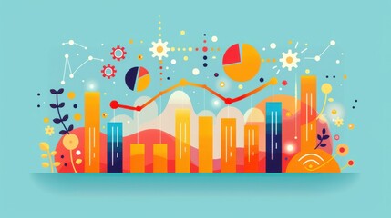Naklejka premium Analytical process, pie chart and data analysis tools, flat design illustration