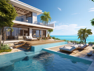 Fototapeta premium Bright Luxury beach sea view pool villa