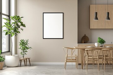 Minimalist Kitchen interior with Poster Mockup created with Generative AI