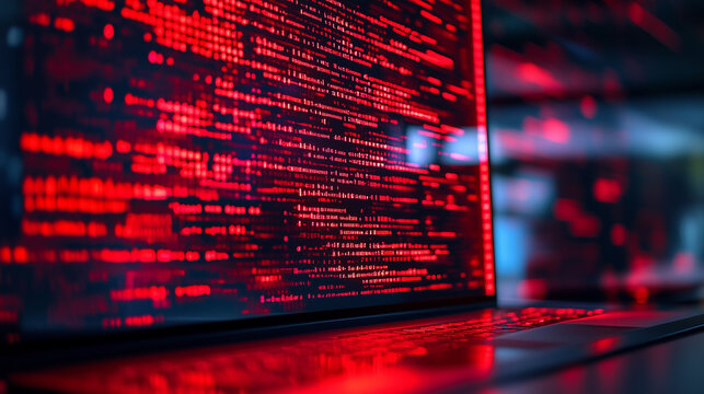 Red Glowing Code on a Laptop Screen