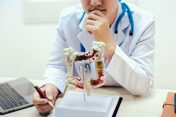 The intestine, comprising the small and large intestines, is a long, coiled tube in the digestive...