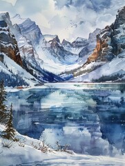 Mountain Lake Watercolor Painting
