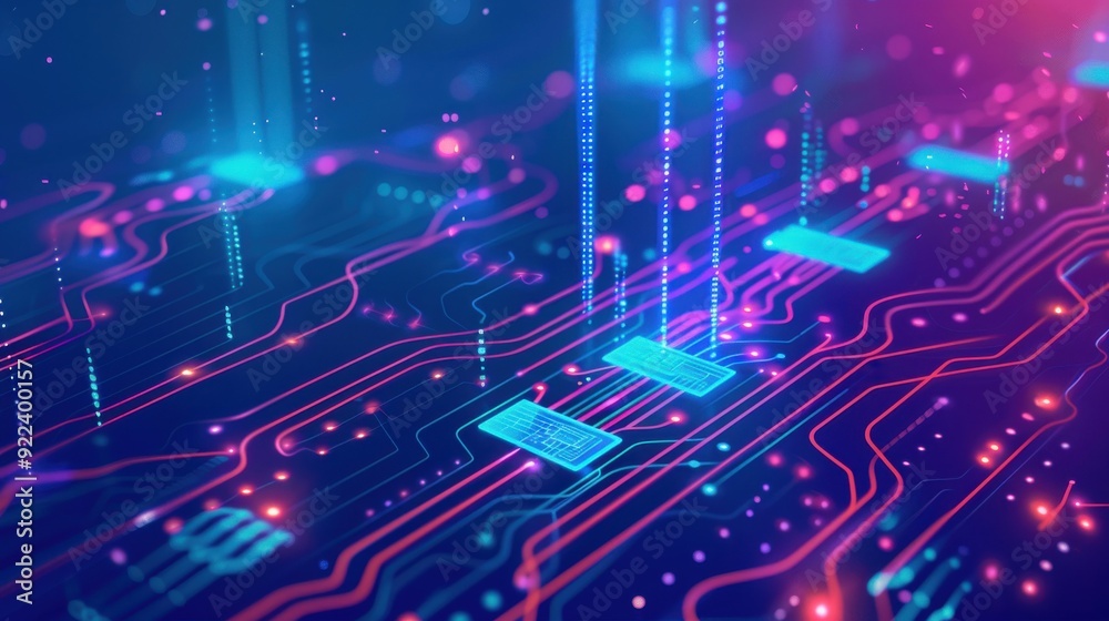Poster autonomous organization overview with blockchain integration, self-governing and efficient.
