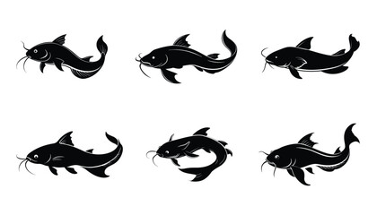 Obraz premium catfish silhouette design bundle set with white background