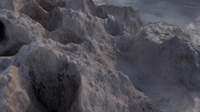 Surface of the planet, Looped 60 FPS 4K footage of the sand ground, Dolly camera motion. Rough dusty soil in a desert. 3D animation