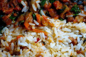 Delicious Rice and Vegetable Stew Served in a Bowl, Featuring Vibrant Colors and Fresh Ingredients