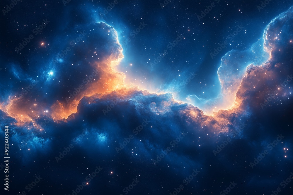 Wall mural cosmic clouds illuminated by distant stars in a vibrant nebula at twilight