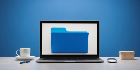 File folder on laptop screen, data storage concept.