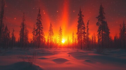 Naklejka premium northern lights aurora borealis Lapland night landscape, Lapland, aurora, Borealis, night