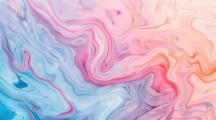 Fototapeta premium Pastel Fluid Marbling, a gentle blend of soft hues swirling together, creating a serene and calming atmosphere with subtle textures in harmonious patterns