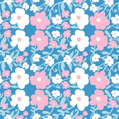 Hand drawn floral pattern with repeated elements of botanical theme on color background, embroidery, textured lines, for decoration, home decor, ceramic, fabric, clothing.