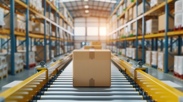 Automated Warehouse Workflow, A busy warehouse manager overseeing streamlined packaging lines, enhancing efficiency through automation and boosting overall productivity.