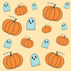 Seamless pattern of cute ghost and pumpkins