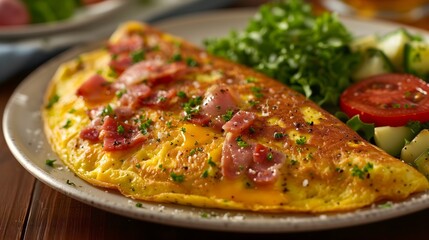 Fluffy Cheese Omelette with Ham and Fresh Herbs