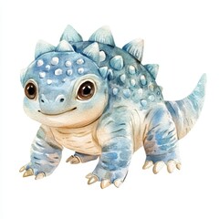 Naklejka premium Sweet Baby Ankylosaurus in Soft Watercolor Charming Design on White Background