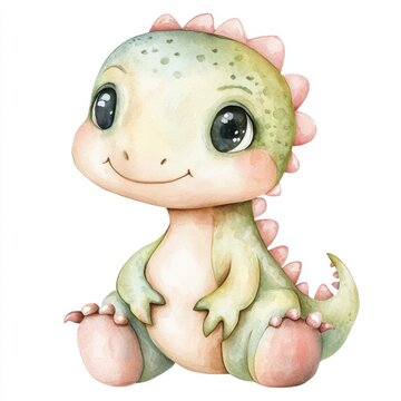 Soft Watercolor Painting of Baby Scelidosaurus in Gentle Colors on White Background
