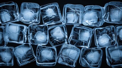  Ice cubes on a black table